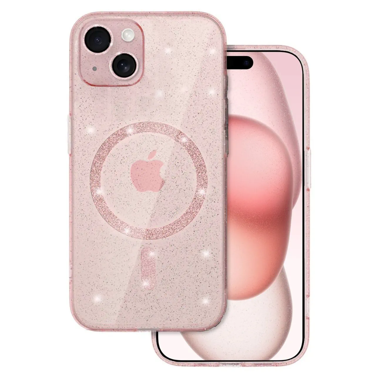 Etui do iPhone 15 z Magsafe, przeźroczyste, błyszczący brokat, różowe