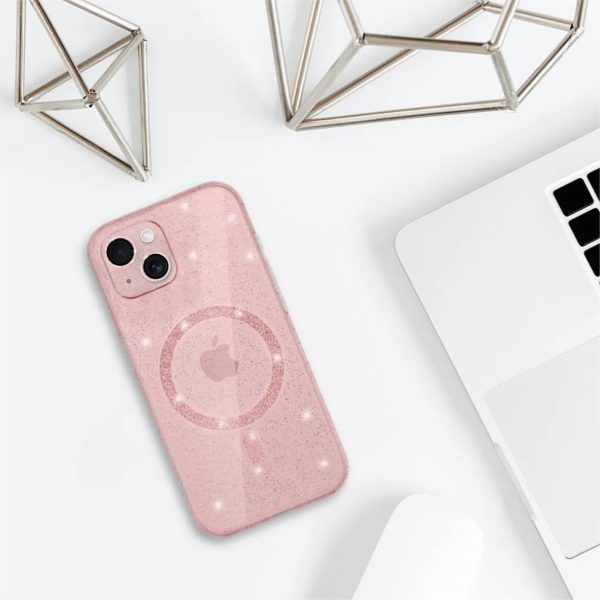 etui do iphone 14 z magsafe, przeźroczyste, błyszczący brokat, różowe (kopia)