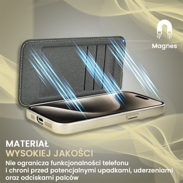 etui iphone 15 pro typu książka book magsafe lens protect, z klapką, głęboka purpura (kopia)