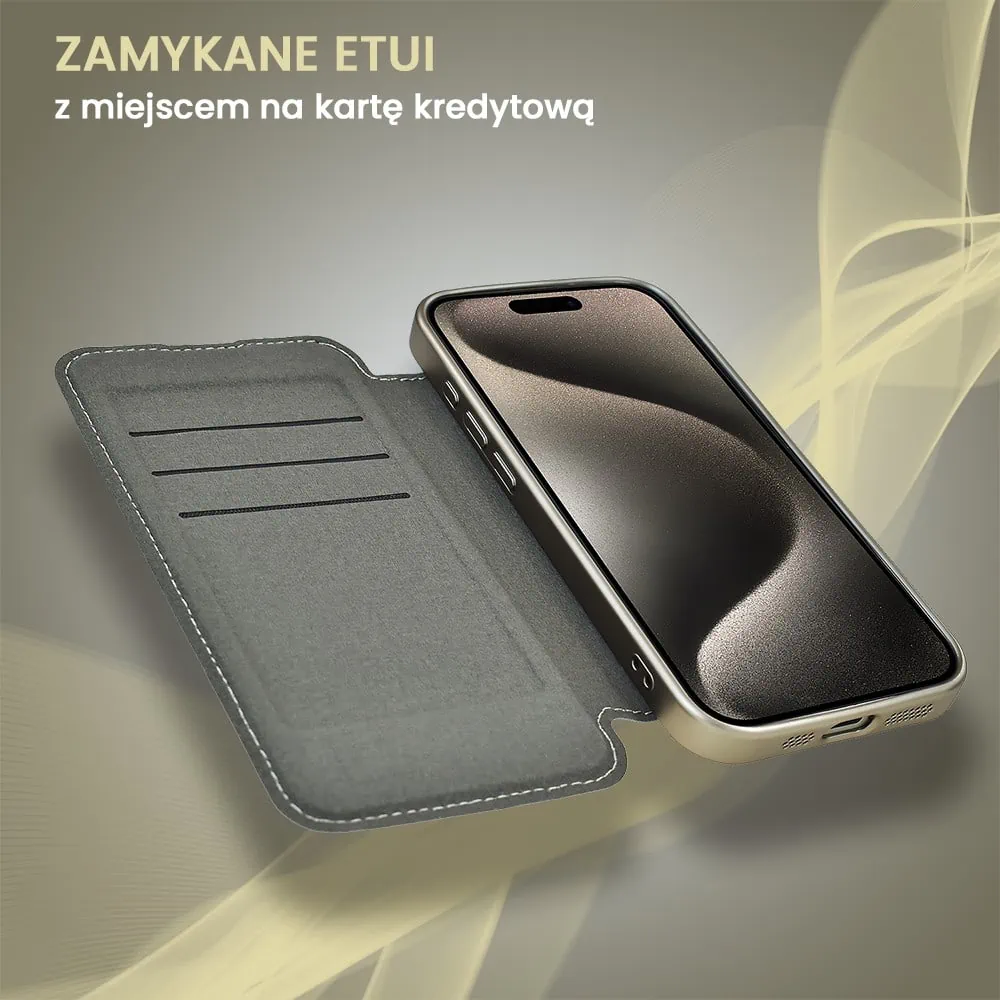 etui iphone 15 pro typu książka book magsafe lens protect, z klapką, głęboka purpura (kopia)