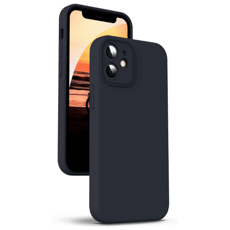 etui do iphone 12 silikonowe z mikrofibrą soft touch z osłoną na aparat, czarne
