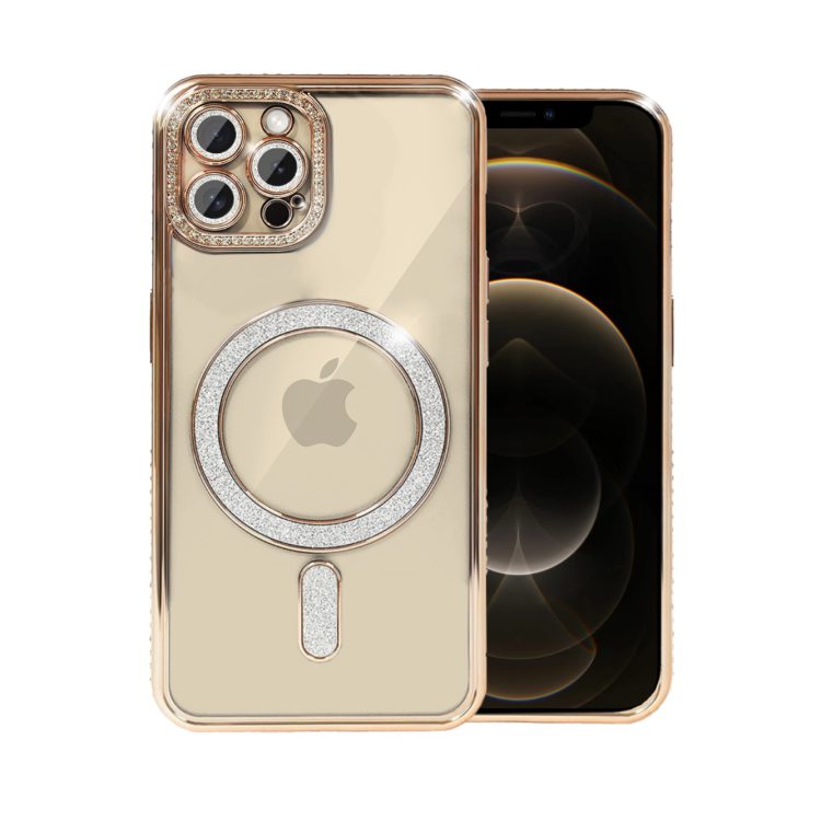 etui do iphone 12 pro diadem glow, błyszczące z magsafe, przeźroczyste, złote