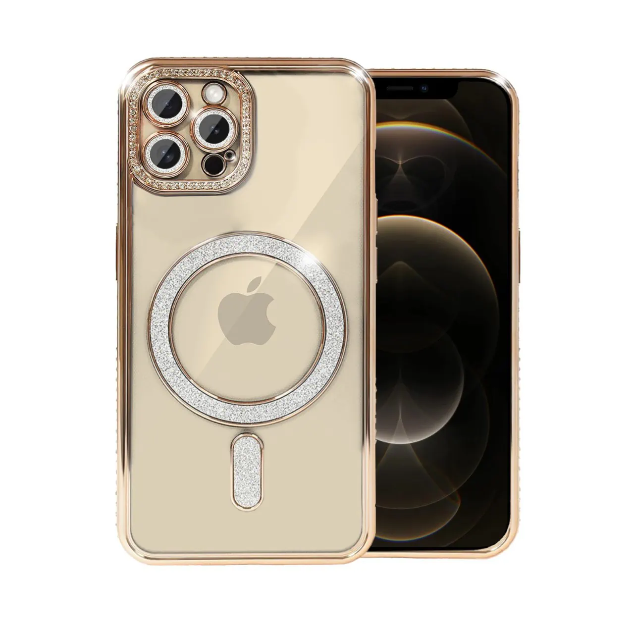 Etui do iPhone 12 Pro Max Diadem Glow, błyszczące z MagSafe, przeźroczyste, złote (OUTLET)