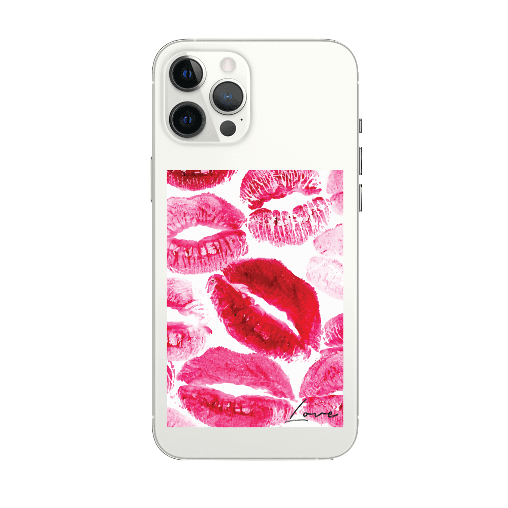 Etui do iPhone 12 Pro, przeźroczyste, pocałunki z napisem “love”