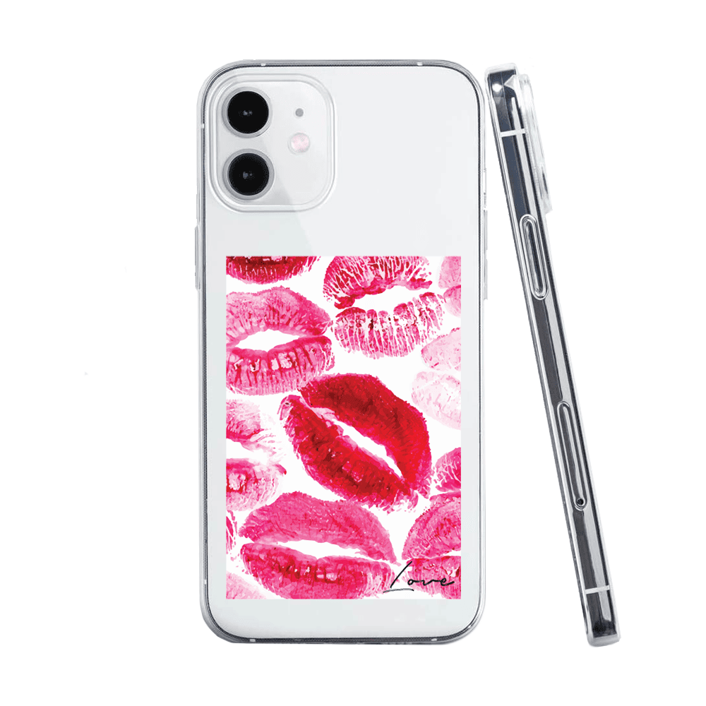 Etui do iPhone 12, przeźroczyste, pocałunki z napisem “love”