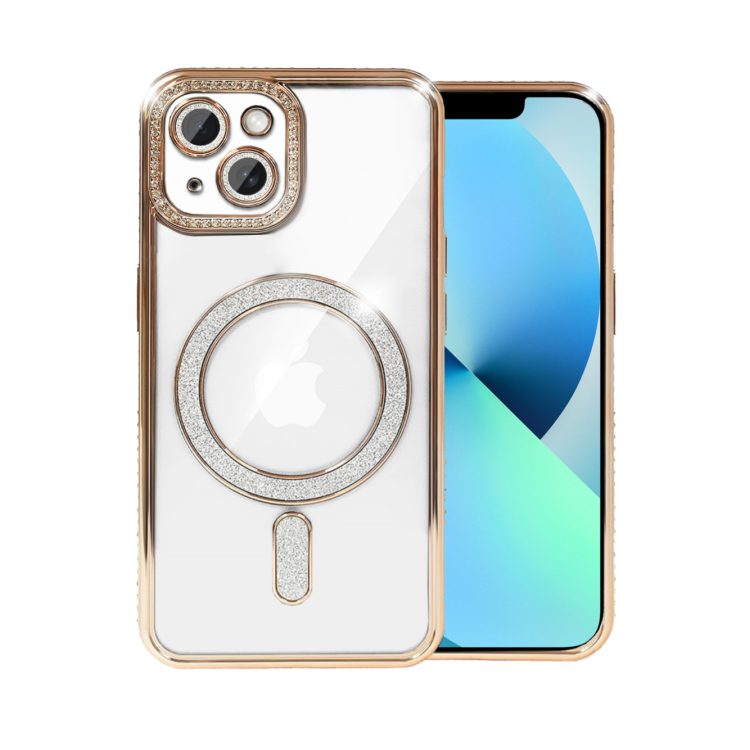 etui do iphone 13 diadem glow, błyszczące z magsafe, przeźroczyste, złote