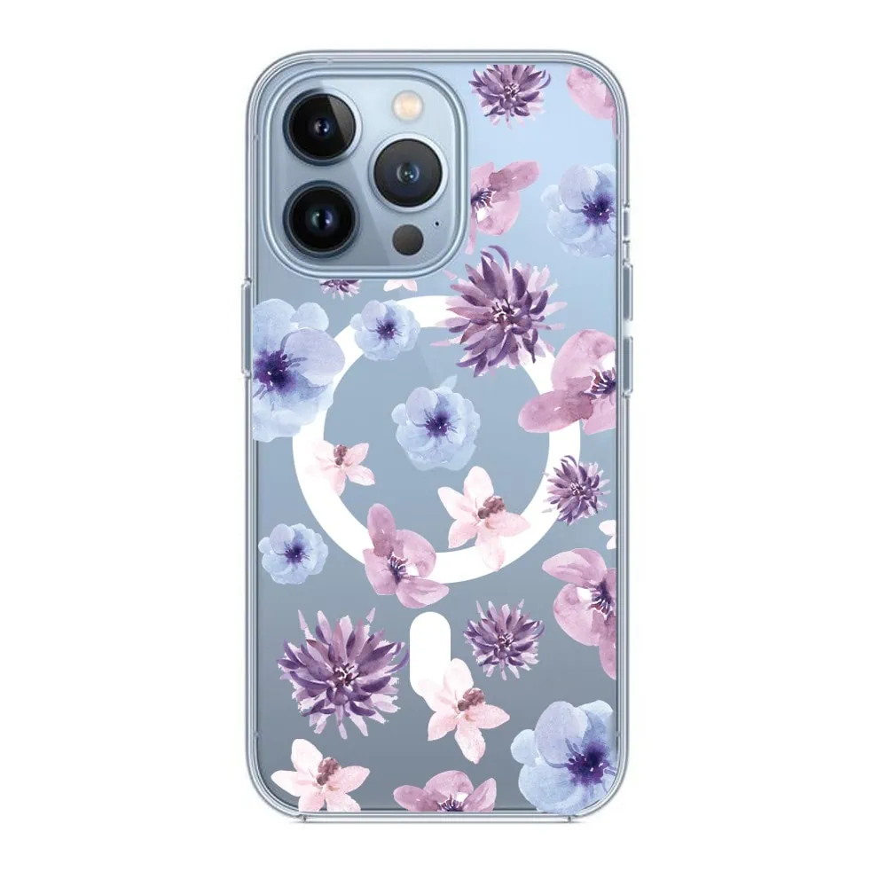 Etui do iPhone 13 Pro, kwiatki akwarelowe z MagSafe