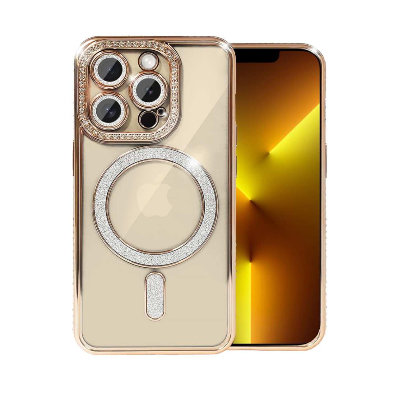 Etui do iPhone 13 Pro Max Diadem Glow, błyszczące z MagSafe, przeźroczyste, złote