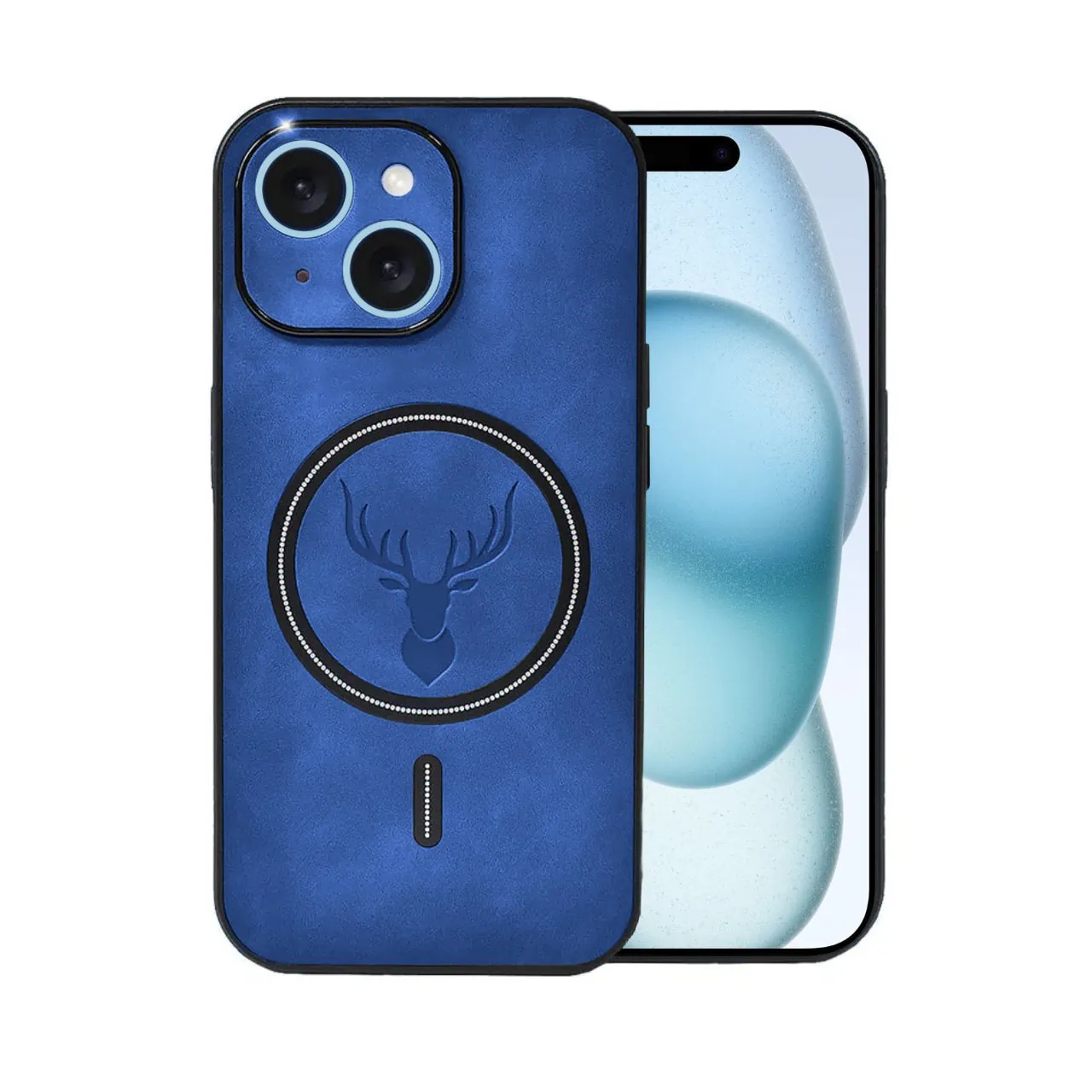 Etui do iPhone 15 Alcantara Magsafe Cover, przyjemne w dotyku, niebieskie