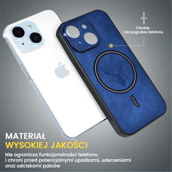 etui do iphone 15 plus alcantara magsafe cover, przyjemne w dotyku, niebieskie