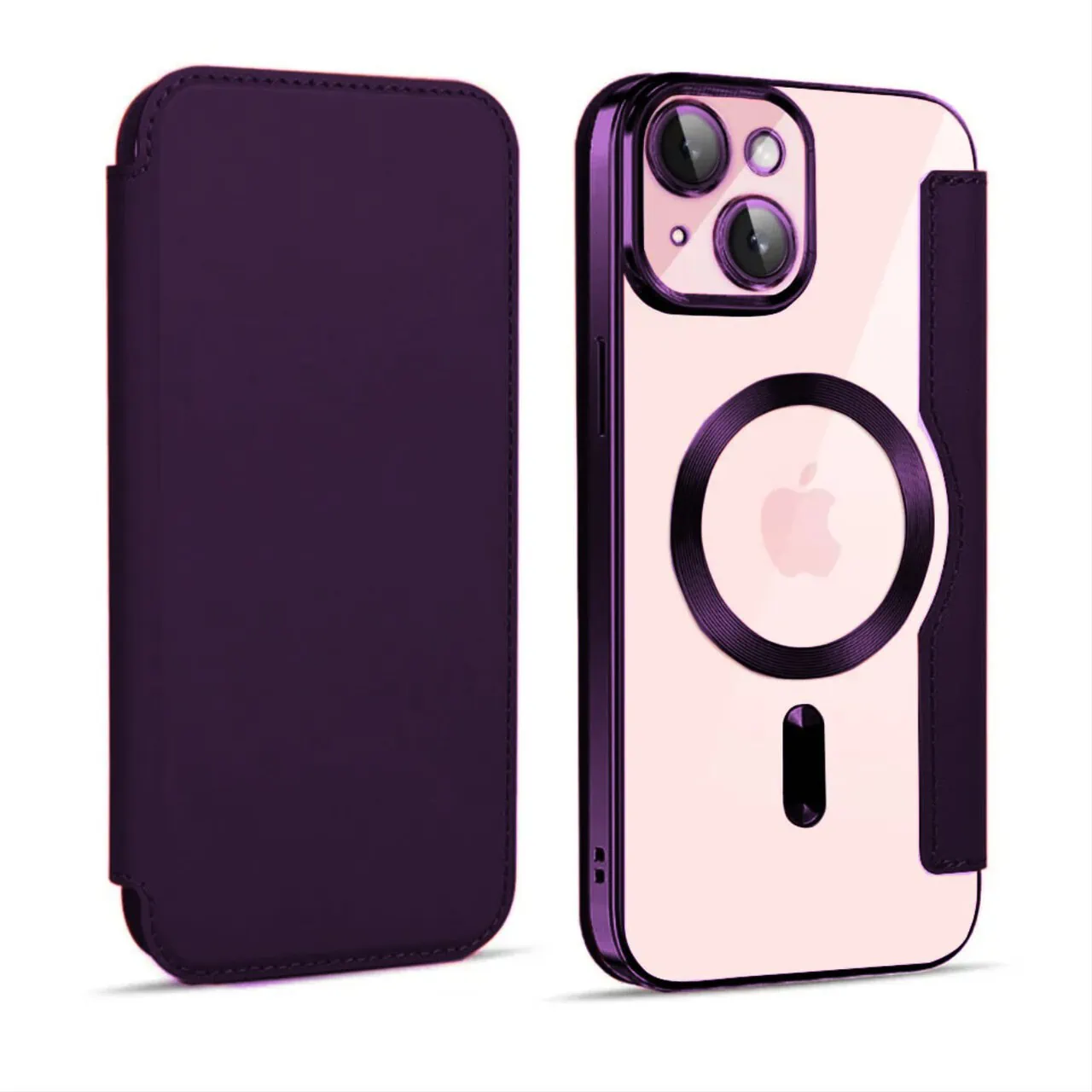 Etui do iPhone 15 typu książka Book Magsafe Lens Protect, z klapką, głęboka purpura
