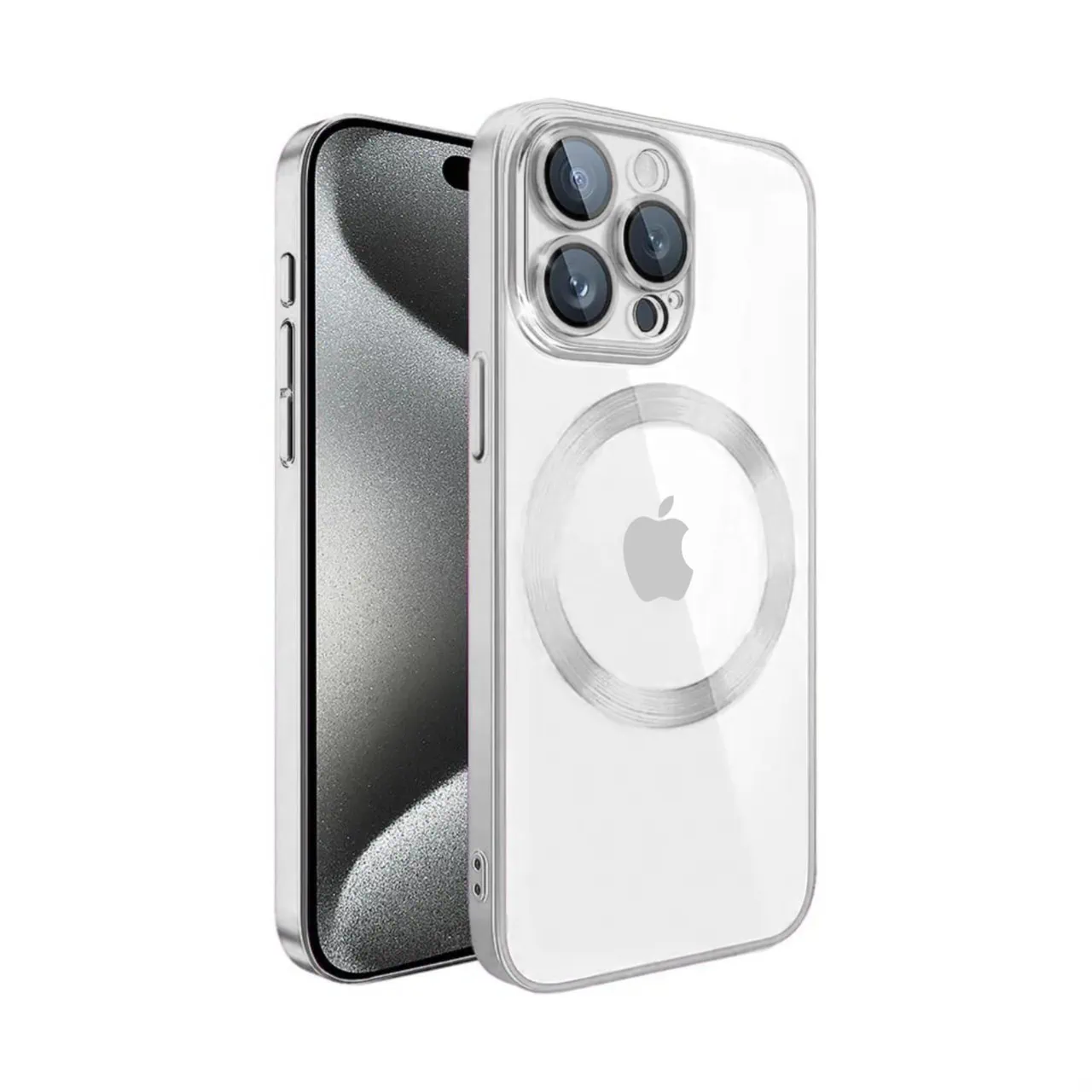 Etui do iPhone 15 Pro Slim Protect Full Cover MagSafe Hard Back, twardy tył, przeźroczyste, srebrne