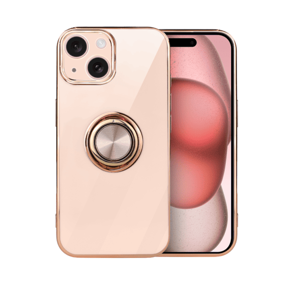 iPhone 15 eleganckie, ze złotym, metalowym uchwytem i zdobieniami, złoty róż, nowe (5)