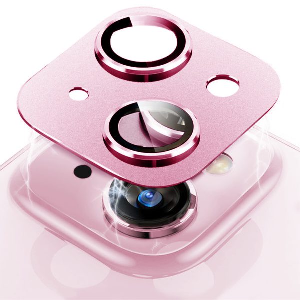 iphone 15 gładka metalowa osłona na cały aparat, wbudowane szkła 9h, różowa