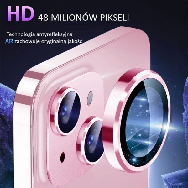 iphone 15 gładka metalowa osłona na cały aparat, wbudowane szkła 9h, różowa