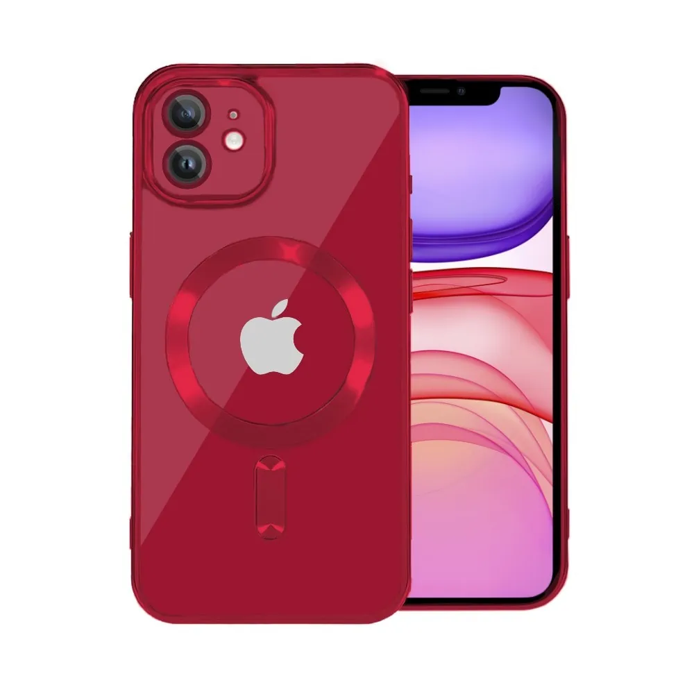etui do iphone 11 magsafe luxury protect przeźroczyste, hybrydowa ochrona kamery, czerwone