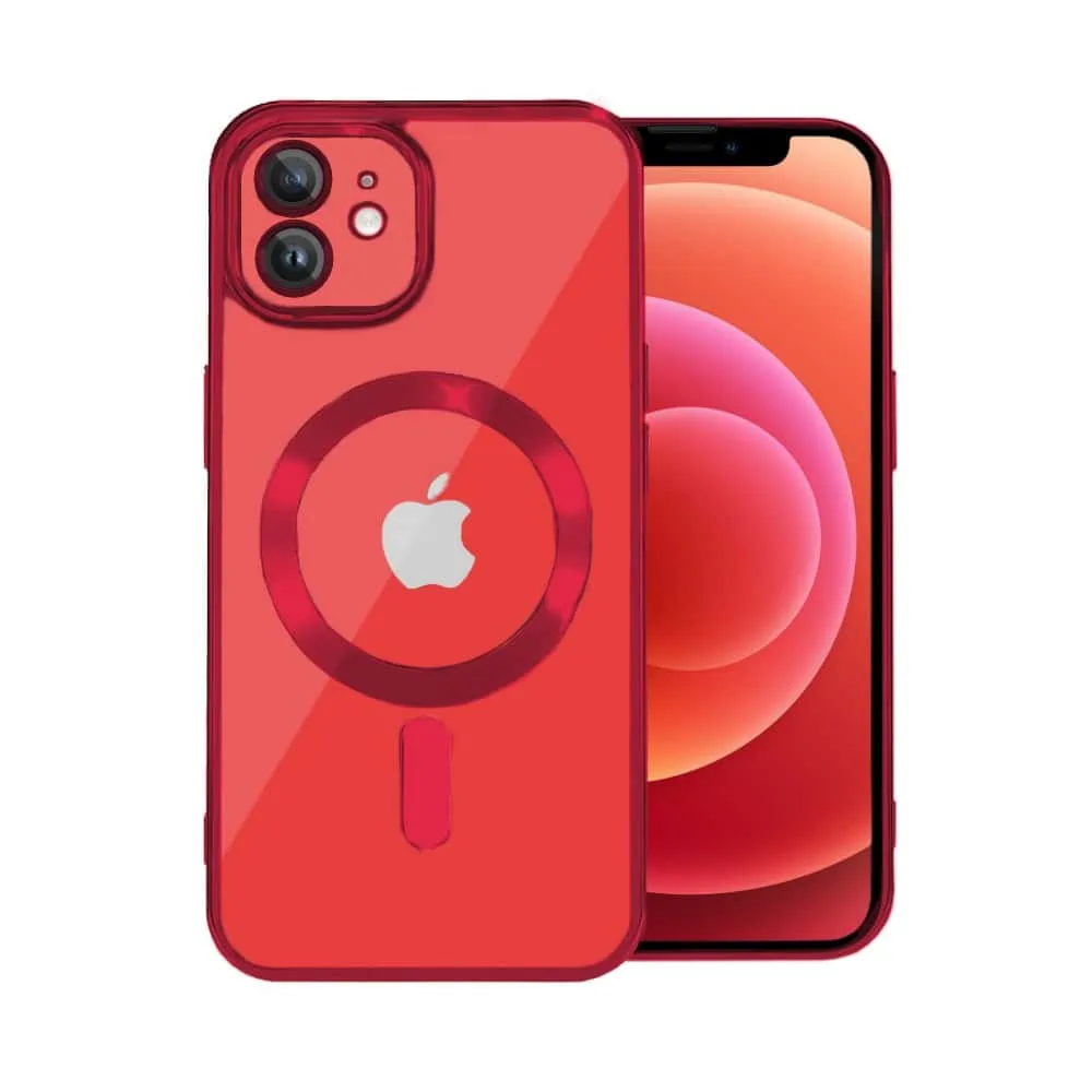 etui do iphone 12 magsafe luxury protect przeźroczyste, hybrydowa ochrona kamery, czerwone