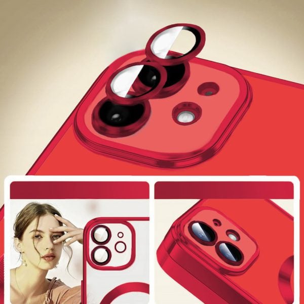 etui do iphone 12 magsafe luxury protect przeźroczyste, hybrydowa ochrona kamery, czerwone