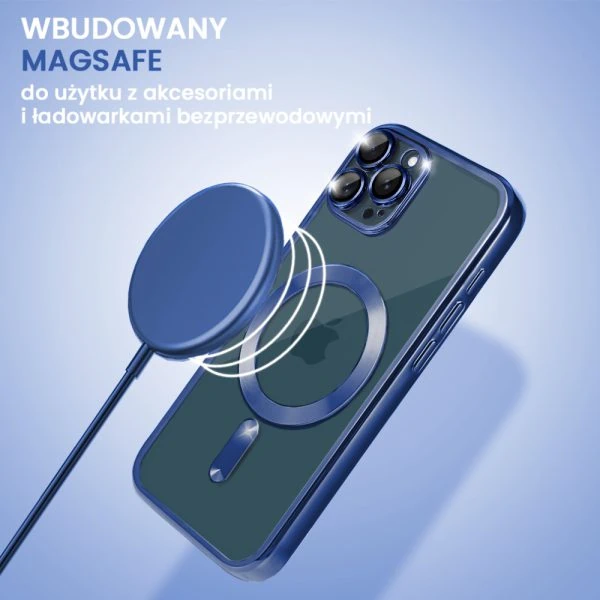 etui do iphone 12 pro max magsafe luxury protect przeźroczyste, hybrydowa ochrona kamery, granatowe