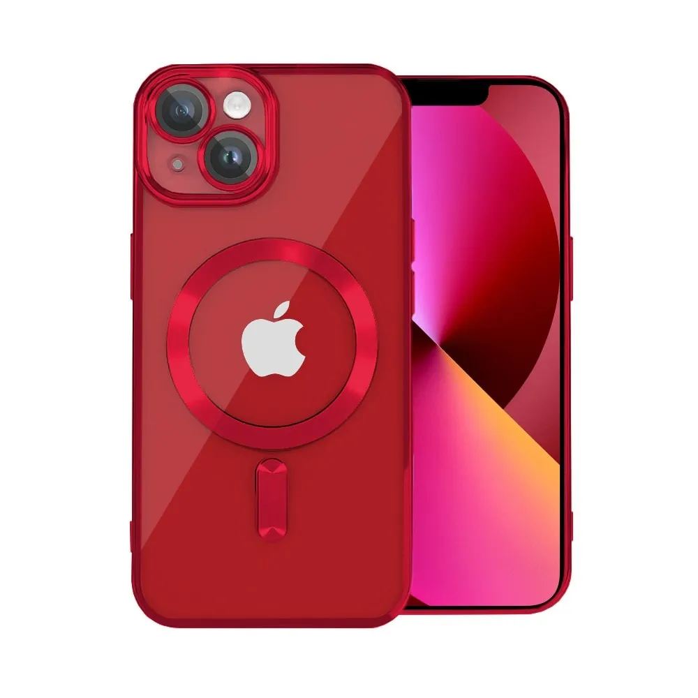 etui do iphone 13 magsafe luxury protect przeźroczyste, hybrydowa ochrona kamery, czerwone