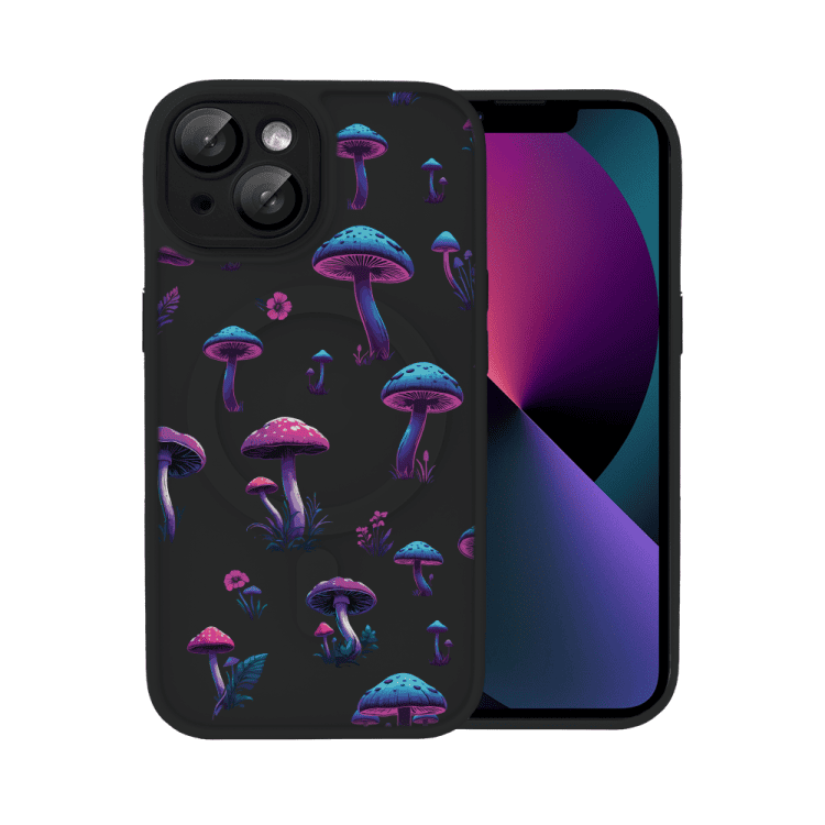 etui do iphone 13 color flush z magsafe, z osłoną aparatu, z nadrukiem magiczne grzybki, czarne
