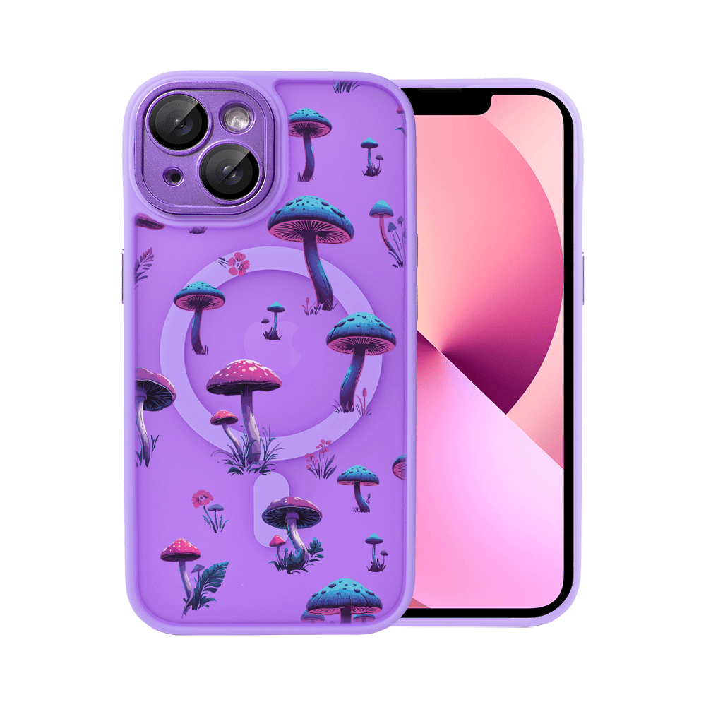 etui do iphone 13 color flush z magsafe, z osłoną aparatu, z nadrukiem magiczne grzybki, fioletowe