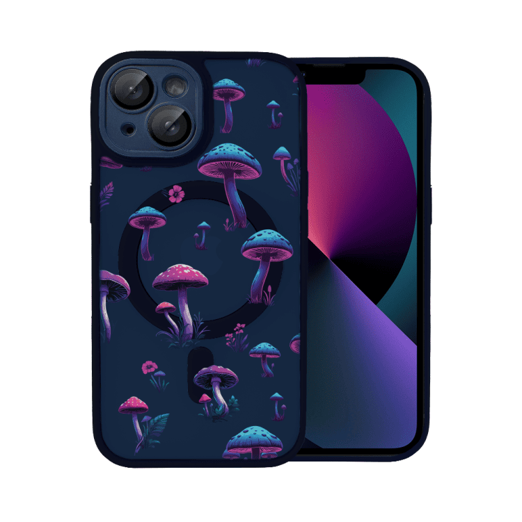 etui do iphone 13 color flush z magsafe, z osłoną aparatu, z nadrukiem magiczne grzybki, granatowe