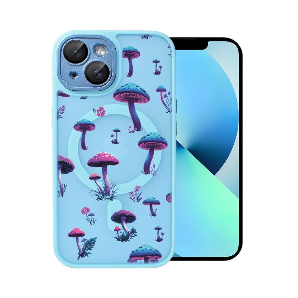 etui do iphone 13 color flush z magsafe, z osłoną aparatu, z nadrukiem magiczne grzybki, niebieskie