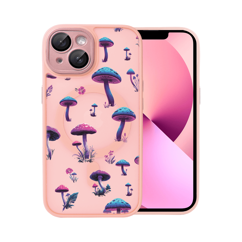 etui do iphone 13 color flush z magsafe, z osłoną aparatu, z nadrukiem magiczne grzybki, różowe