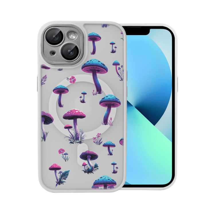 etui do iphone 13 color flush z magsafe, z osłoną aparatu, z nadrukiem magiczne grzybki, tytanowe