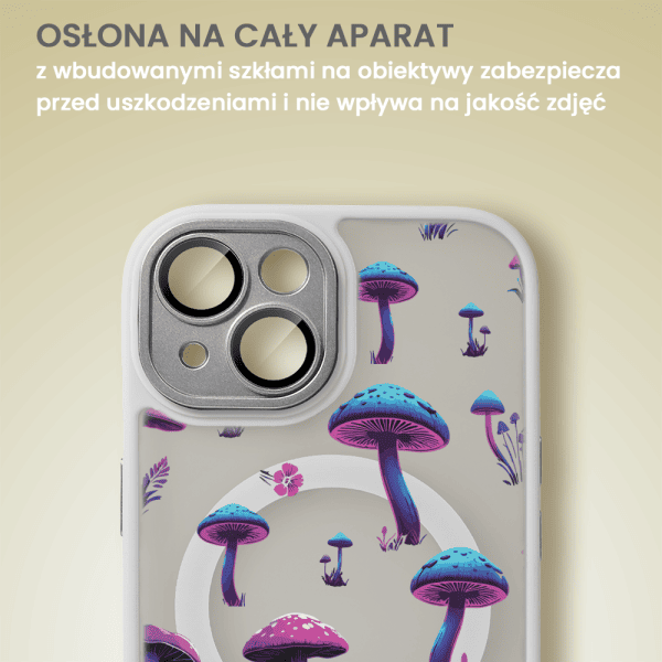 etui do iphone 13 color flush z magsafe, z osłoną aparatu, z nadrukiem magiczne grzybki, tytanowe