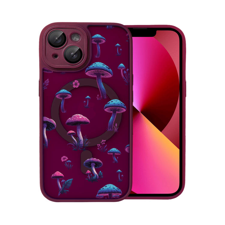 etui do iphone 13 color flush z magsafe, z osłoną aparatu, z nadrukiem magiczne grzybki, wiśniowe