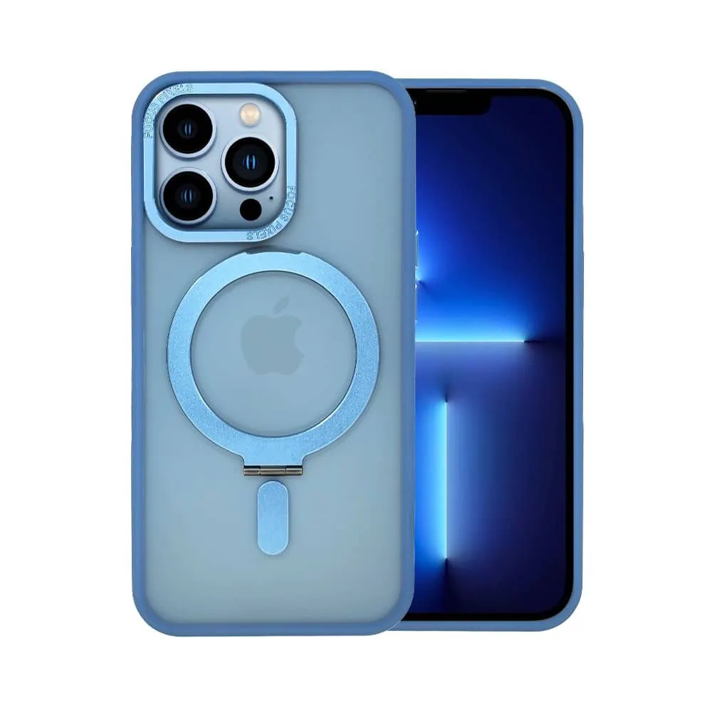 Etui do iPhone 13 Pro Metal Cam MagSafe Stand z podstawką, twarde, półprzeźroczyste, jasno niebieskie