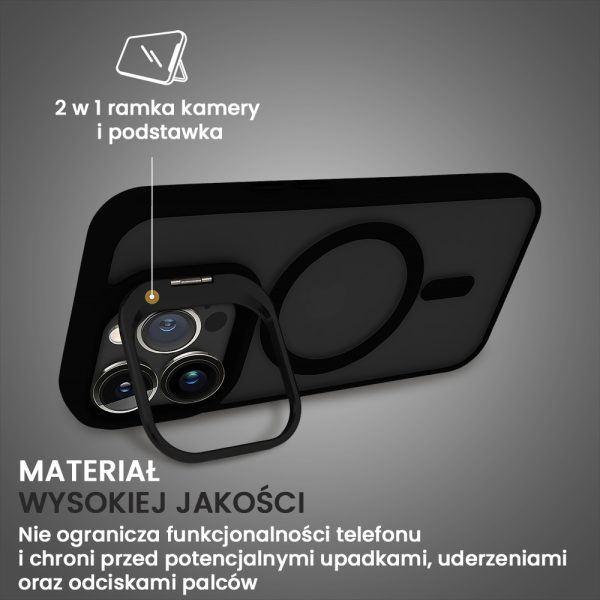 etui do iphone 13 pro max arctic stand, półprzeźroczyste, z osłoną aparatu i podstawką, czarne