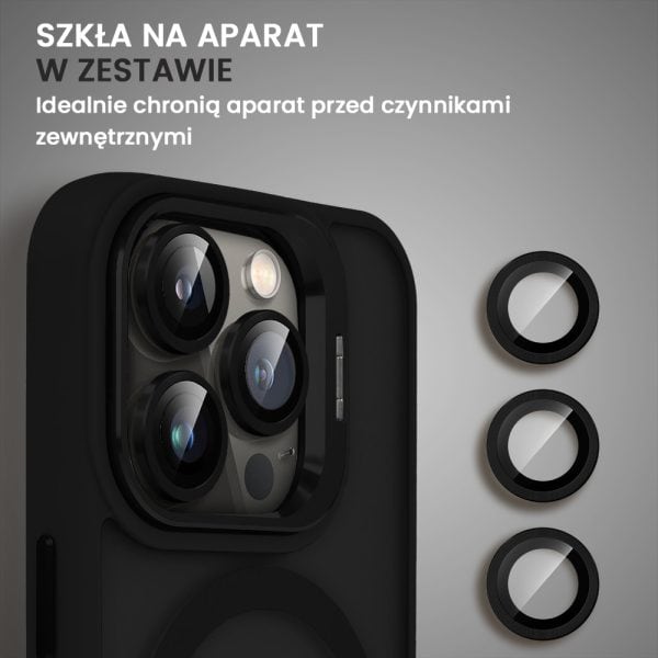 etui do iphone 13 pro max arctic stand, półprzeźroczyste, z osłoną aparatu i podstawką, czarne