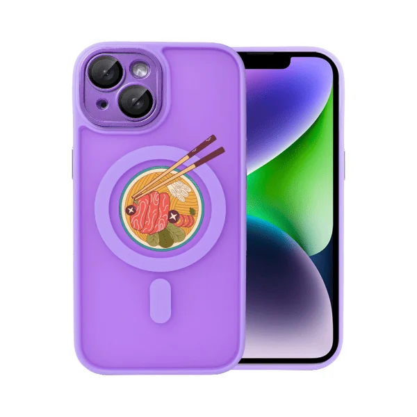etui do iphone 14 color flush z magsafe, z osłoną aparatu, z nadrukiem “ramen”, fioletowe