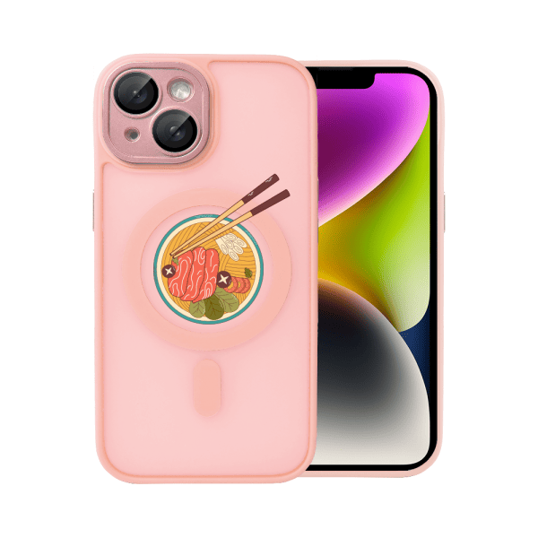 etui do iphone 14, color flush z magsafe, z osłoną aparatu, z nadrukiem “ramen”, różowe