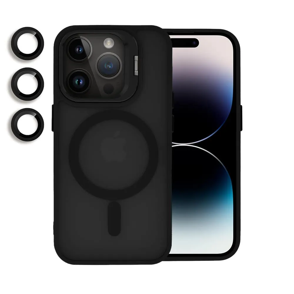 Etui do iPhone 14 Pro Max Arctic Stand, półprzeźroczyste, z osłoną aparatu i podstawką, czarne