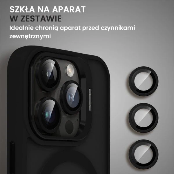 etui do iphone 14 pro arctic stand, półprzeźroczyste, z osłoną aparatu i podstawką, czarne