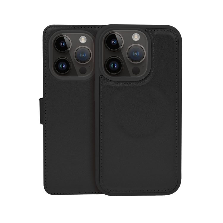 etui do iphone 14 pro 3w1 magsafe double book, zestaw etui oraz kabura z podstawką, czarne