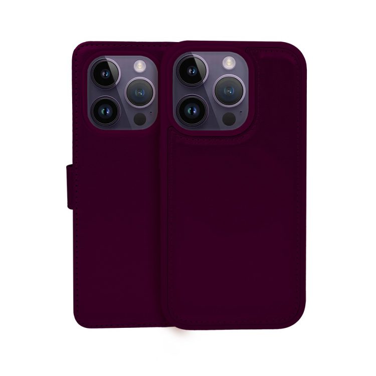 etui do iphone 14 pro max 3w1 magsafe double book, zestaw etui oraz kabura z podstawką, purpurowe