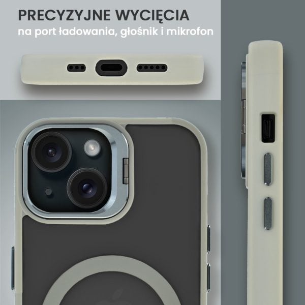 etui do iphone 15 plus 3w1 arctic stand, półprzeźroczyste, z osłoną aparatu i podstawką, tytanowe