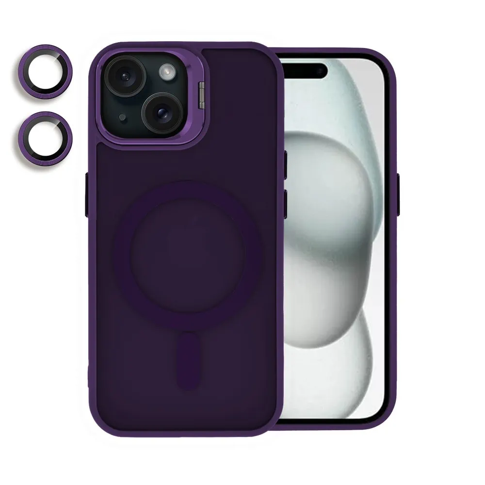 etui do iphone 15 plus arctic stand, półprzeźroczyste, z osłoną aparatu i podstawką, głęboka purpura