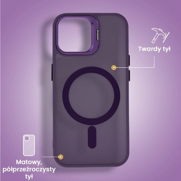 etui do iphone 15 plus arctic stand, półprzeźroczyste, z osłoną aparatu i podstawką, głęboka purpura