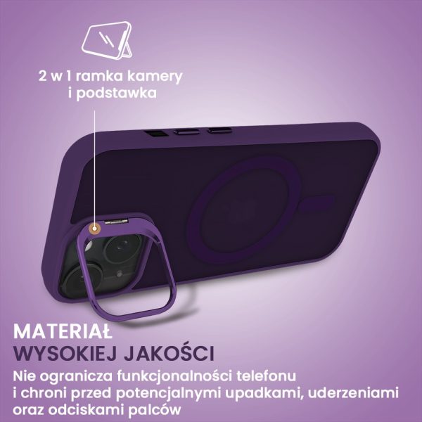 etui do iphone 15 plus arctic stand, półprzeźroczyste, z osłoną aparatu i podstawką, głęboka purpura