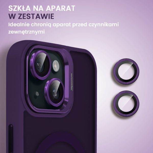 etui do iphone 15 plus arctic stand, półprzeźroczyste, z osłoną aparatu i podstawką, głęboka purpura