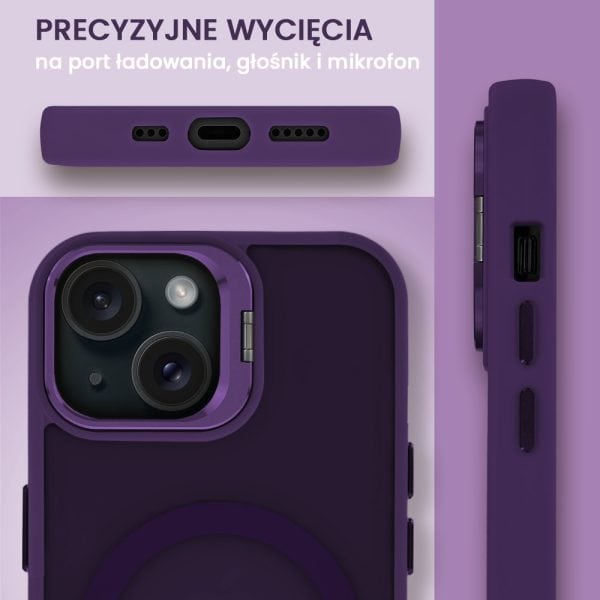 etui do iphone 15 plus arctic stand, półprzeźroczyste, z osłoną aparatu i podstawką, głęboka purpura