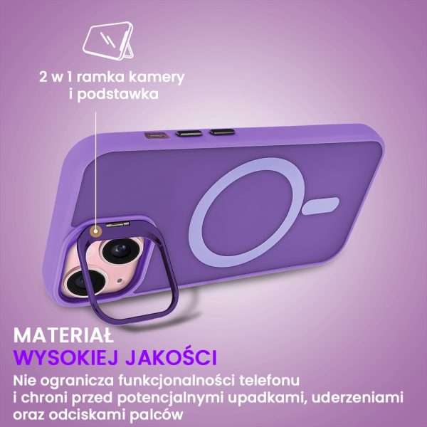 etui do iphone 15 plus arctic stand, półprzeźroczyste, z osłoną aparatu i podstawką, purpurowe