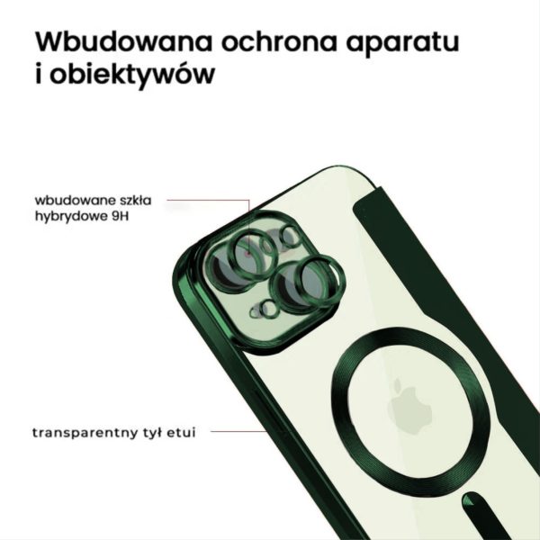 etui do iphone 15 typu książka book magsafe lens protect, z klapką, głęboka, zielone