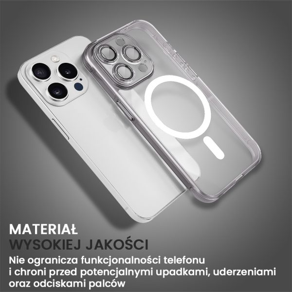 etui do iphone 15 pro max cienkie, wzmocnione, z ochroną anti shock oraz głośników, srebrne